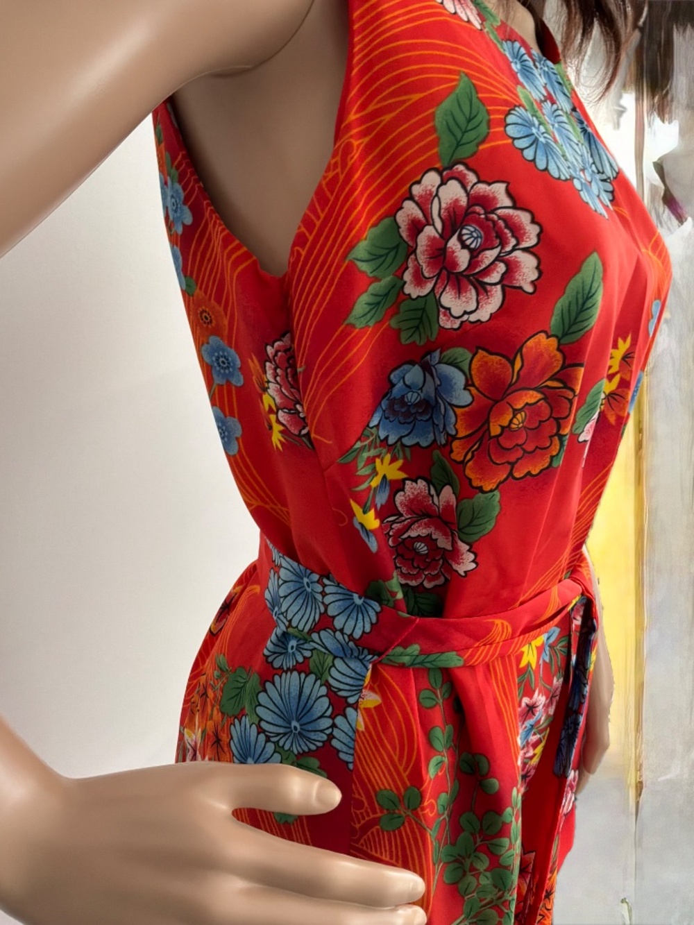 Vintage 70s Mr Lee California Hawaiian Floral Midi Sheath Dress W/Sash Size 12 - Picture 4 of 13
